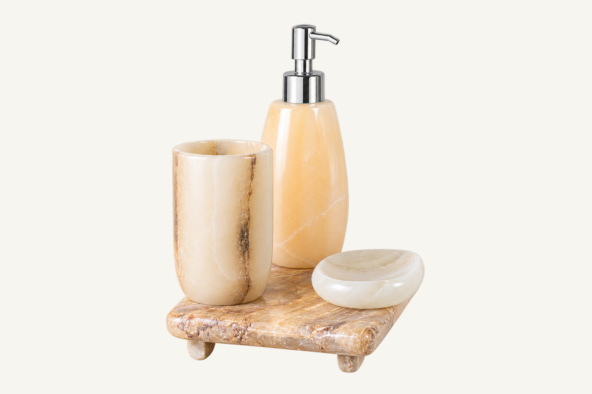 Round Natural Onyx Bathroom Accessories Set, alternate view