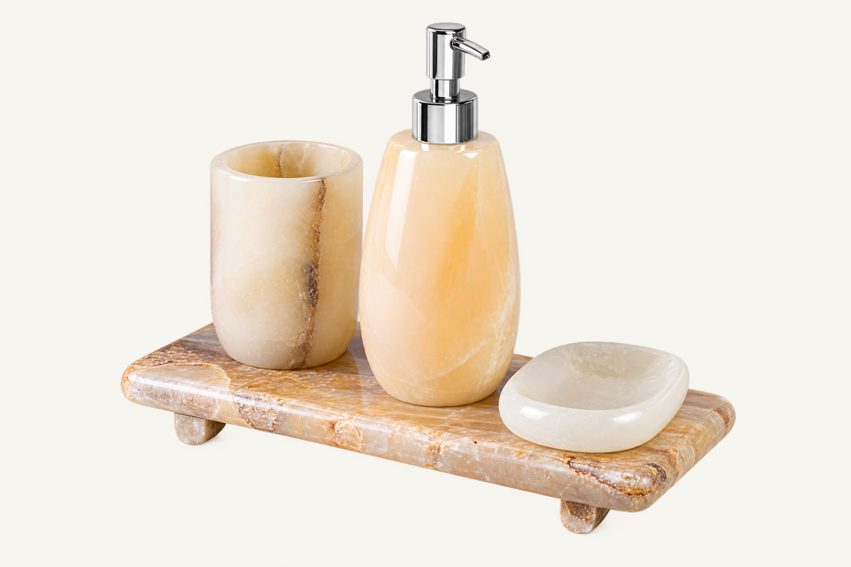 Round Natural Onyx Bathroom Accessories Set, view 3
