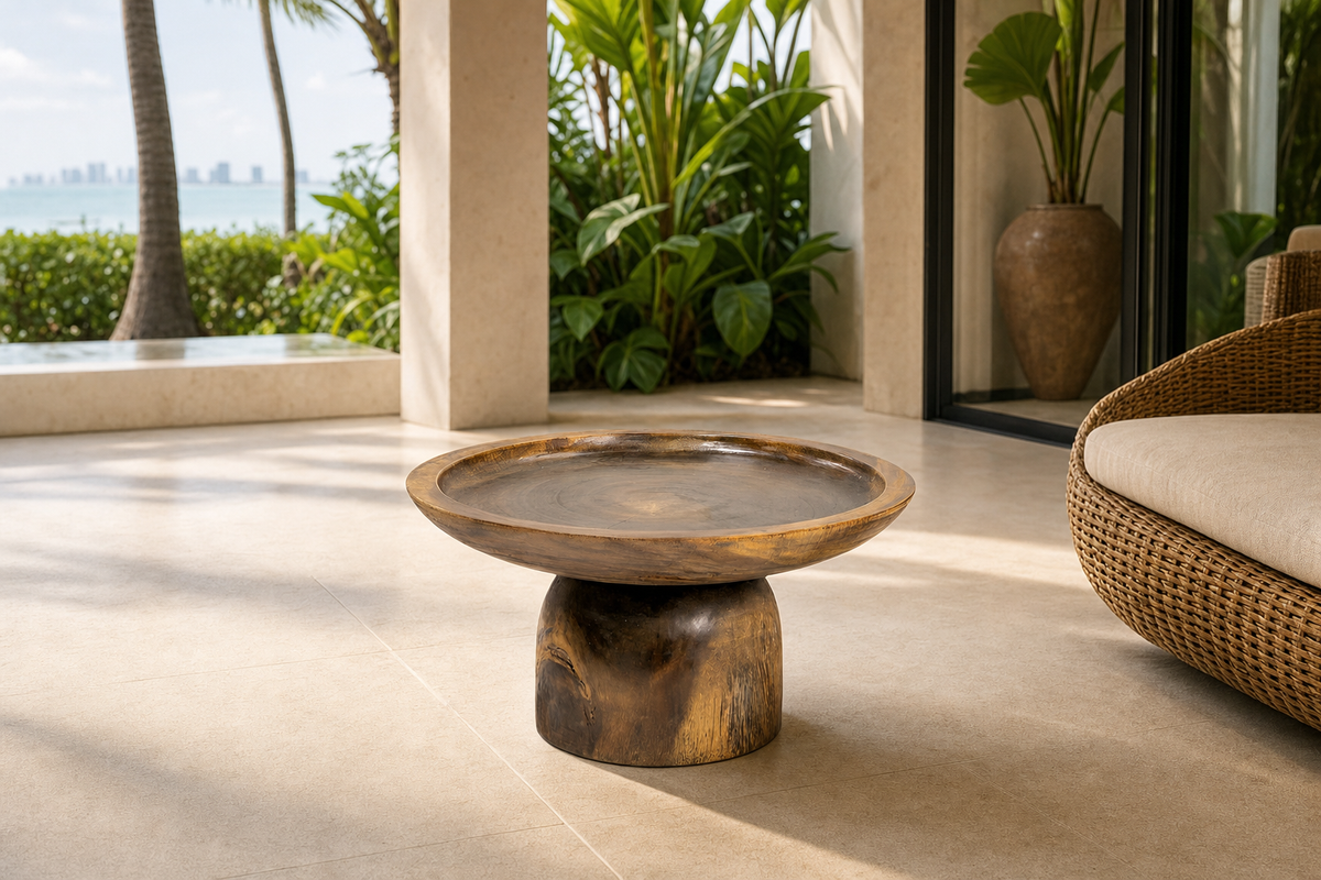 Round Suar Coffee Tables styled in an interior