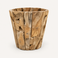 Round Teak Root Planter front three-quarter view