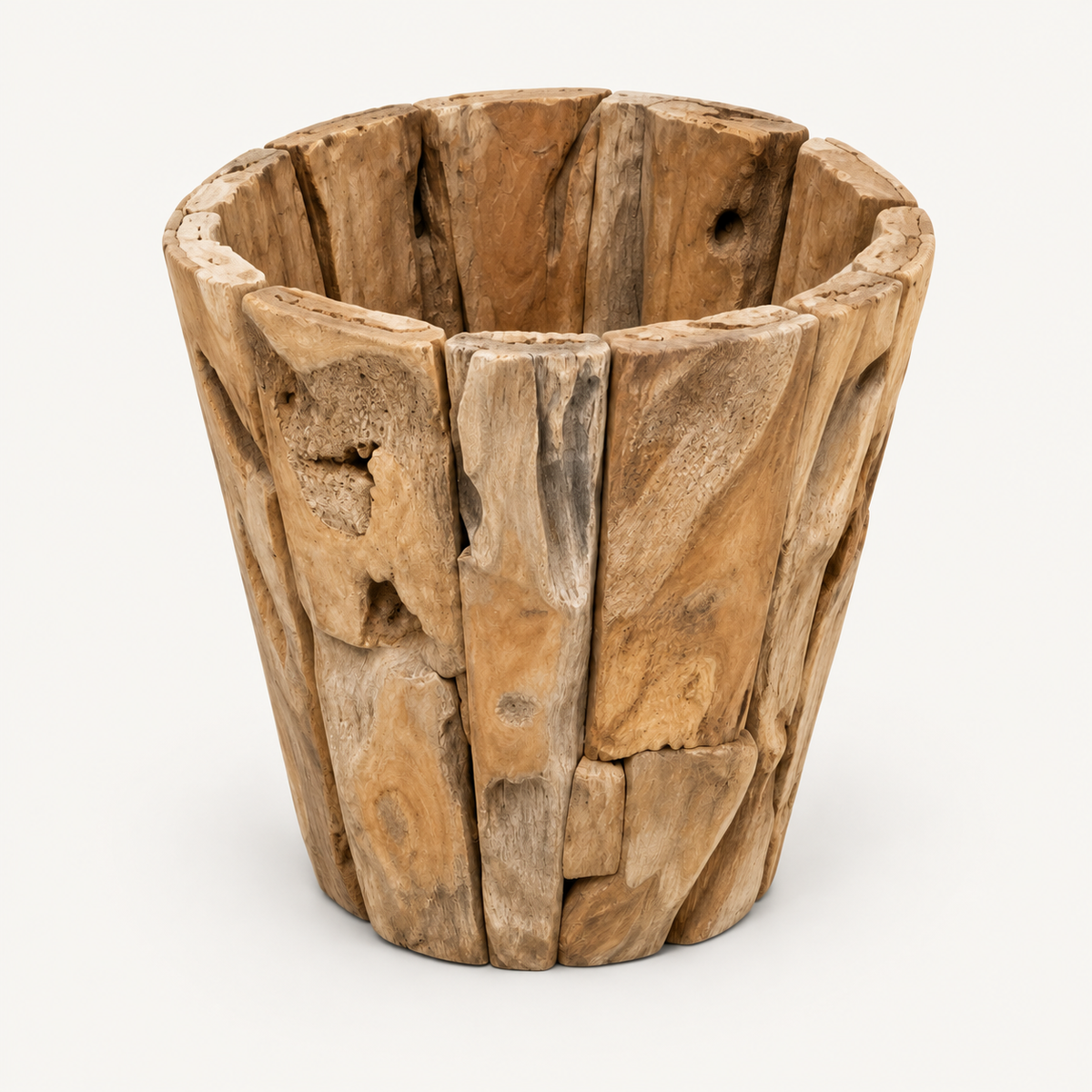 Round Teak Root Planter elevated view