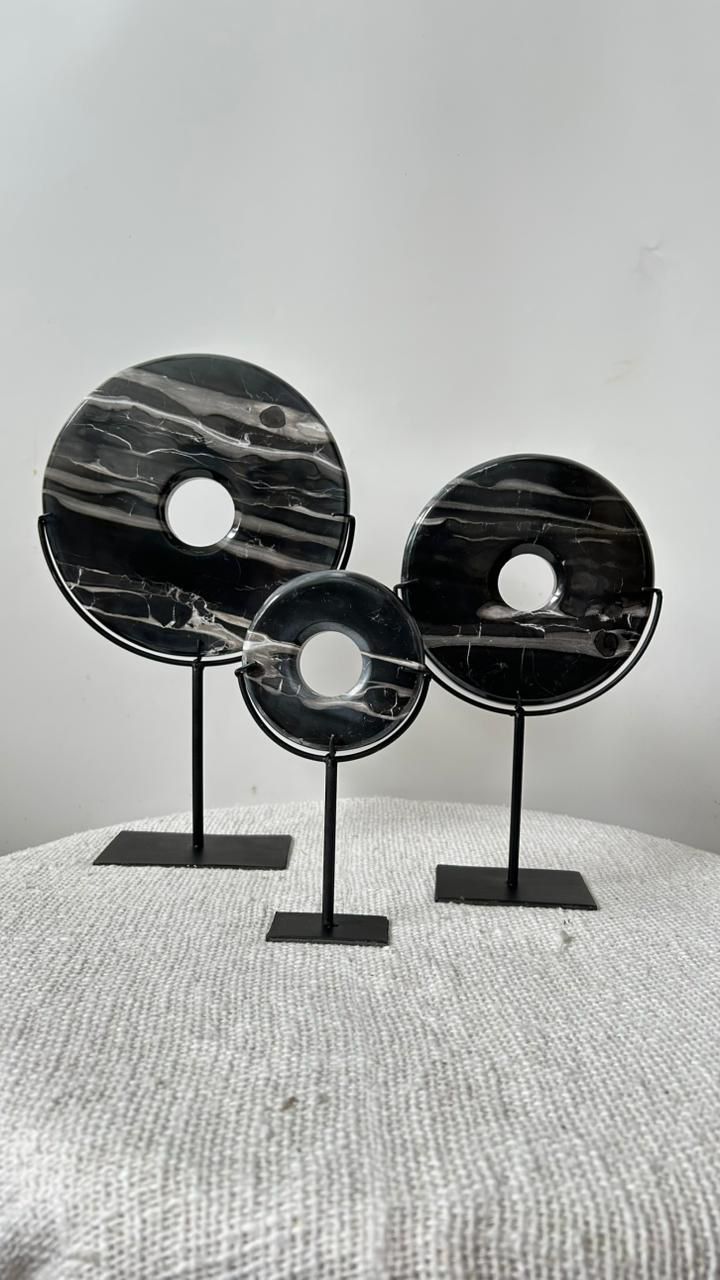 Black Capiz Shell Disk on Metal Stand - Cabana Miami