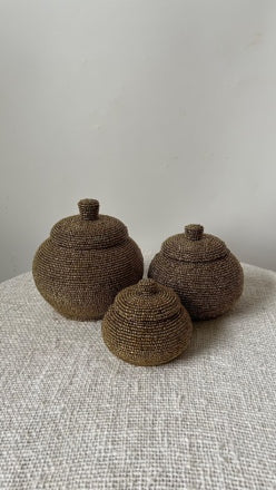 Gold Lidded Basket Set - Cabana Miami