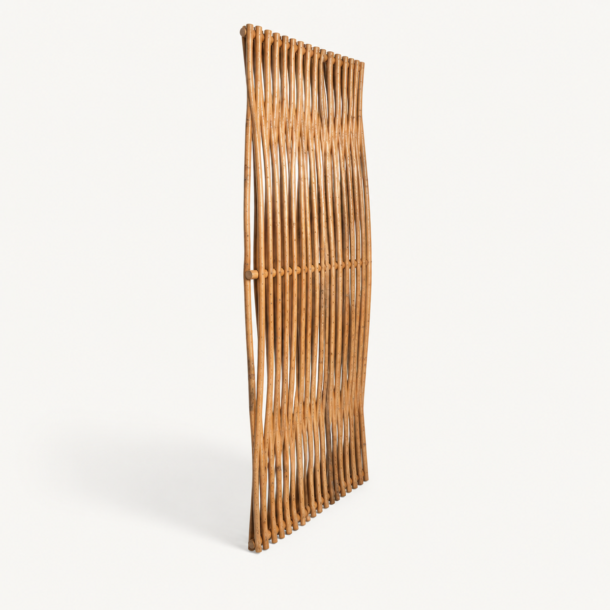Rustic natural rattan roof panel, left angle on an off-white background