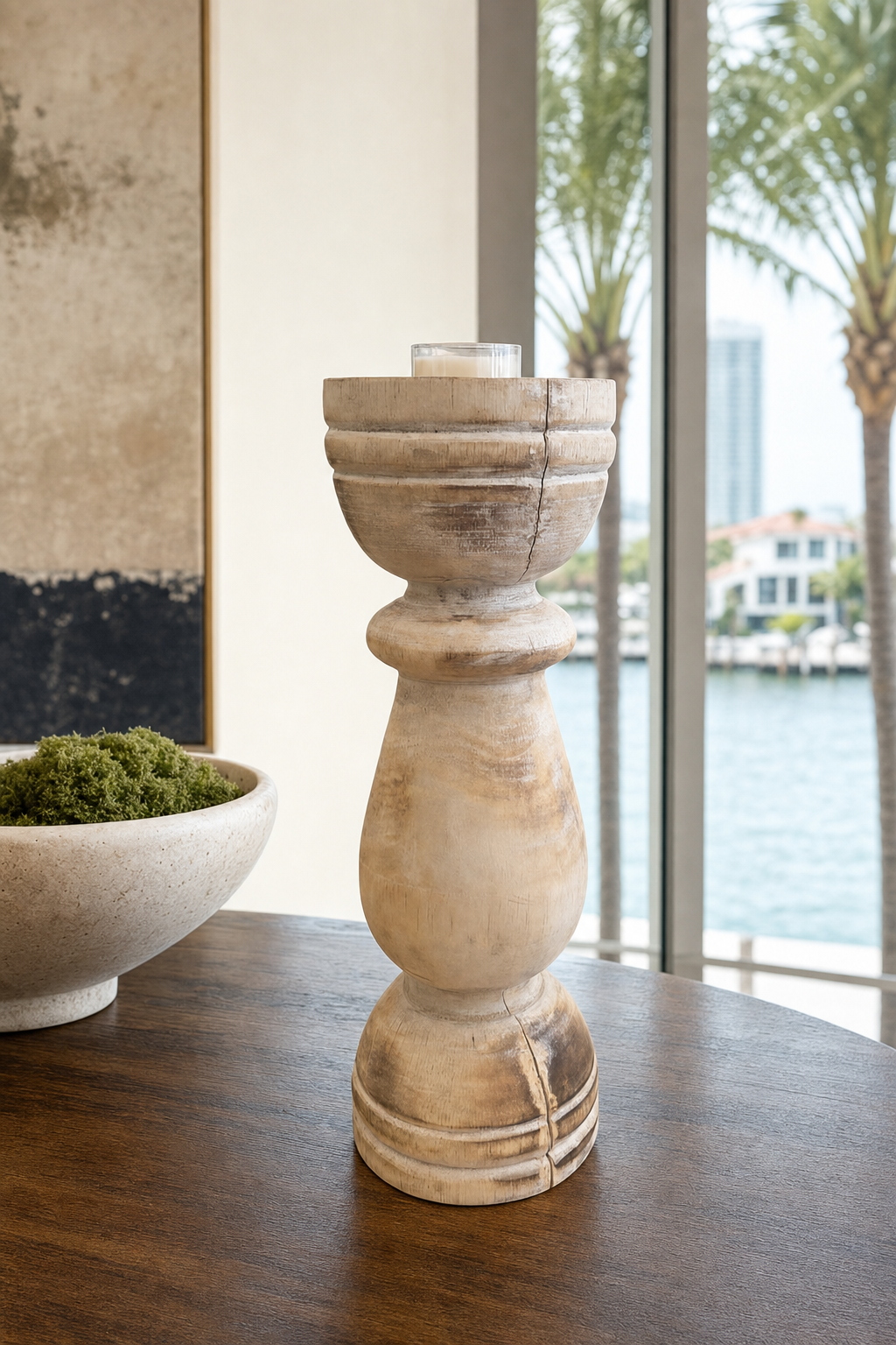 Rustic Wood Candle Holders styled in an interior