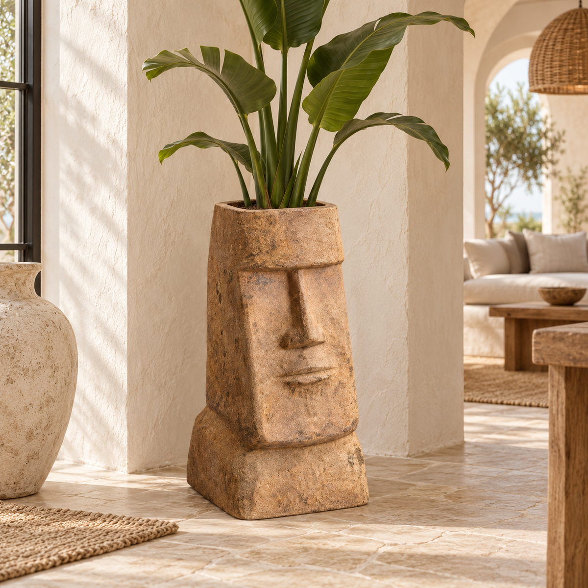 Sandstone Eastern Head Planter in a warm coastal interior