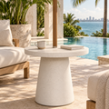 Fiber cement umbrella table base on a Miami pool terrace