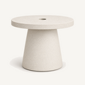 Sculptural fiber cement umbrella table base, clean view
