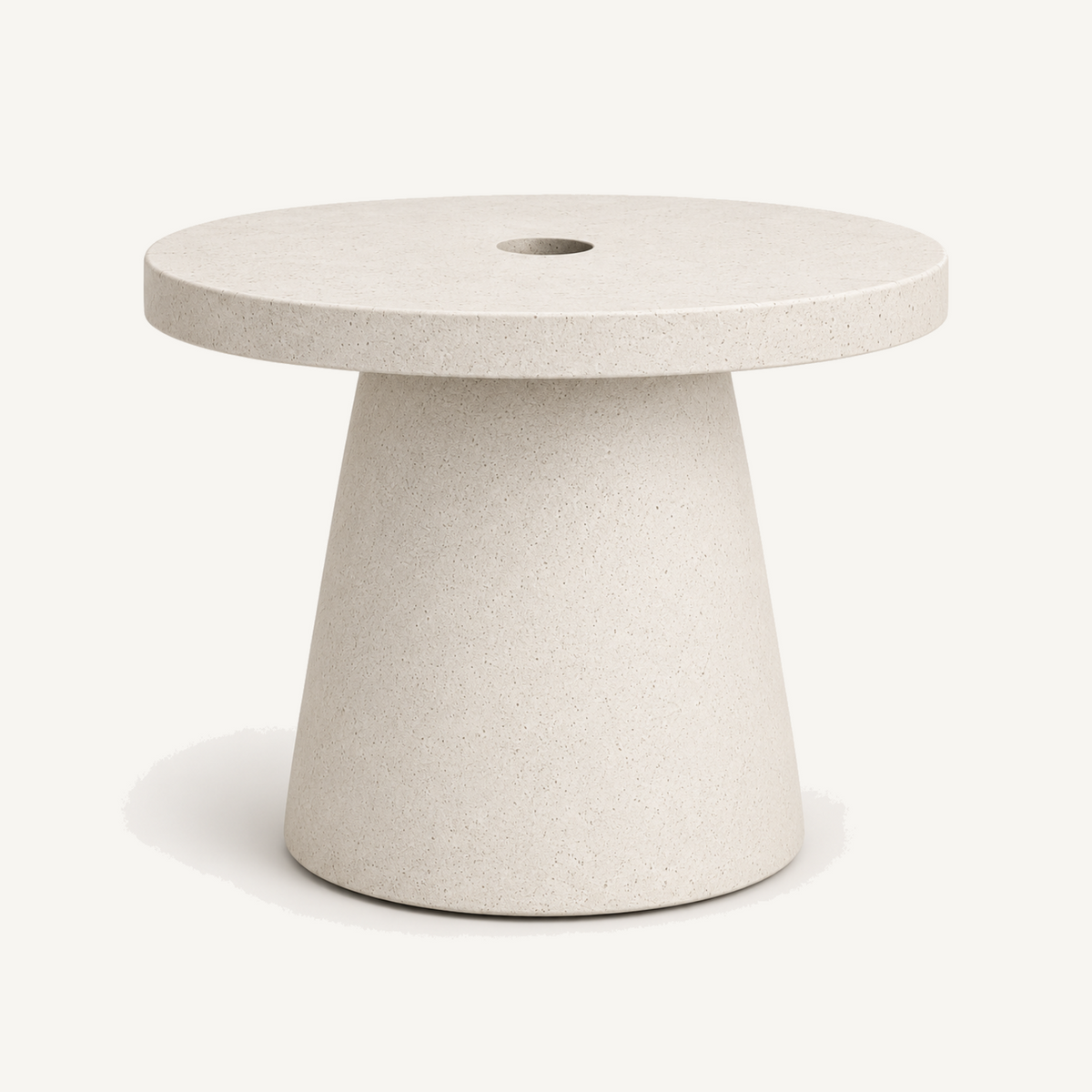 Sculptural fiber cement umbrella table base, clean view