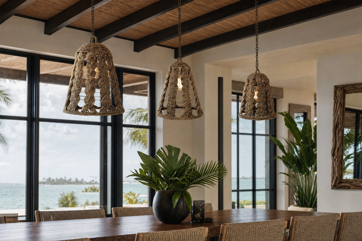 Seagrass Rope Lampshades styled in an interior