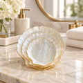 Pearl White Scallop shell bowl trio in a luxury Miami bathroom