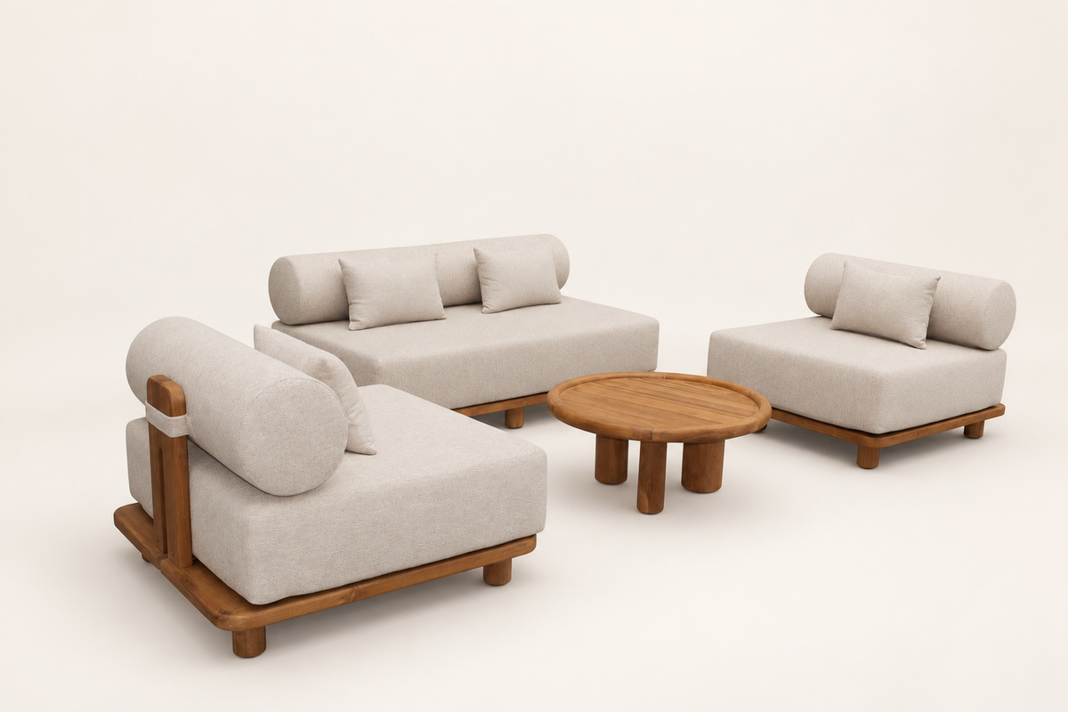 Shiraz complete four-piece outdoor lounge set on a clean background