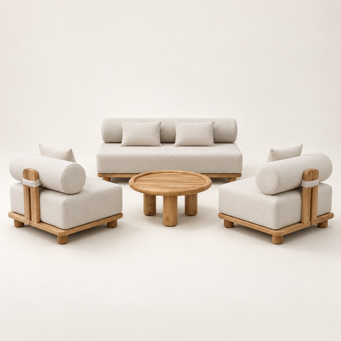 Shiraz four-piece outdoor lounge set with two lounge chairs, one loveseat and round coffee table