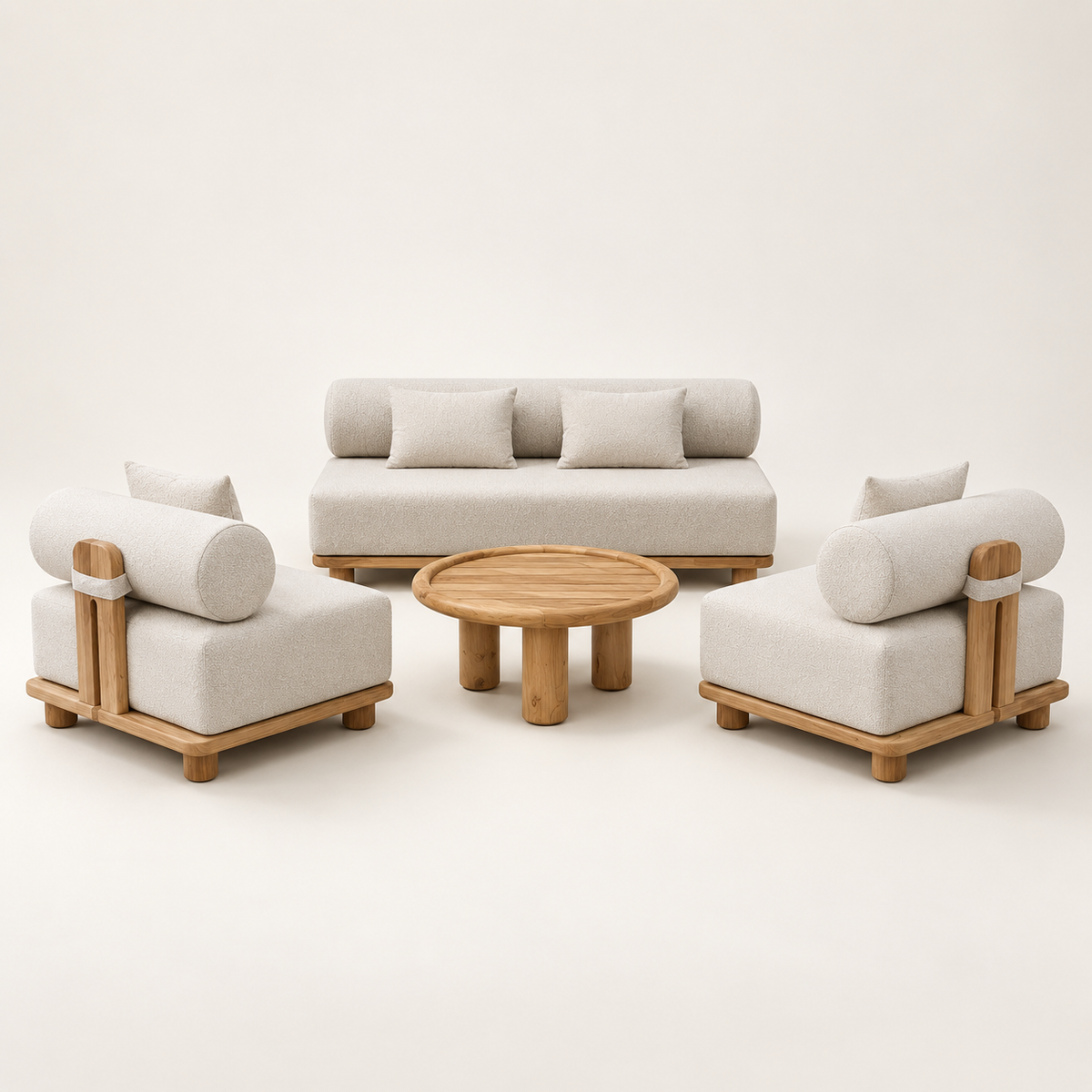 Shiraz four-piece outdoor lounge set with two lounge chairs, one loveseat and round coffee table
