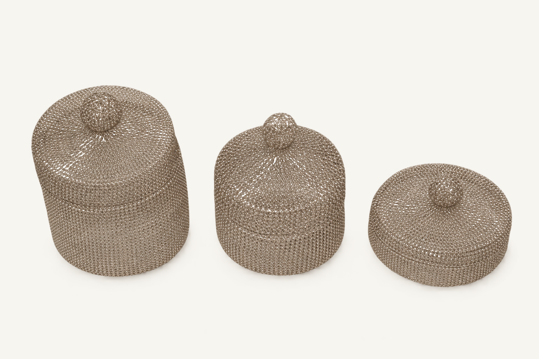 Silver Glow Mesh Jar Set, front view