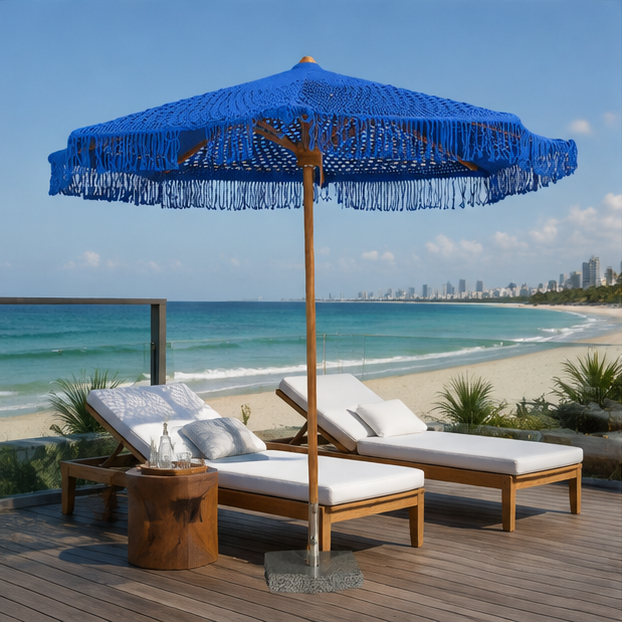 Soleil Macramé Umbrella – Aegean Blue: image 1