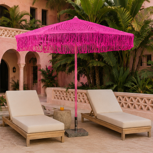 Soleil Macramé Umbrella – Fuchsia: image 1