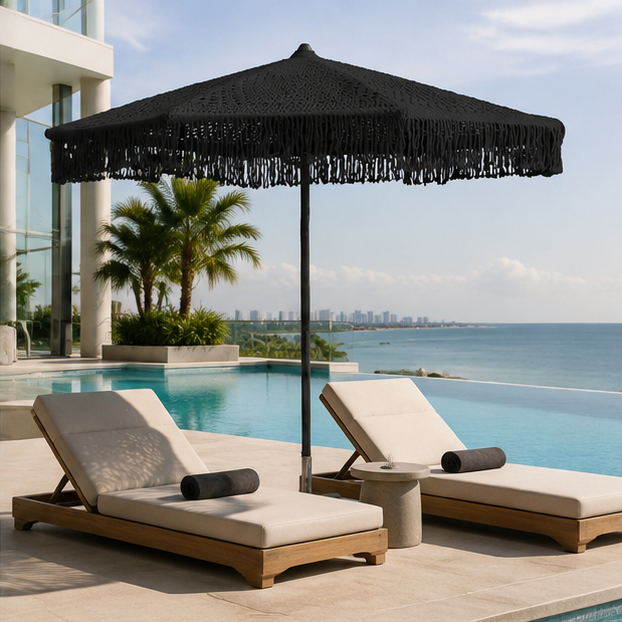 Soleil Macramé Umbrella – Midnight Black: image 1