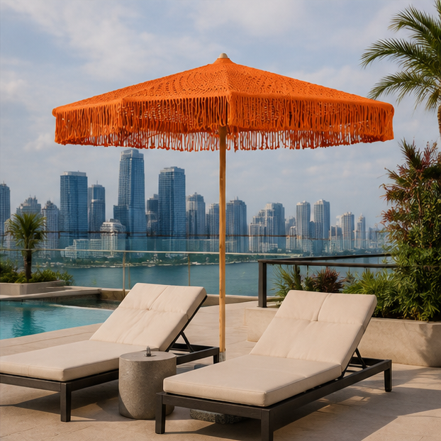 Soleil Macramé Umbrella – Sunset Papaya: image 1