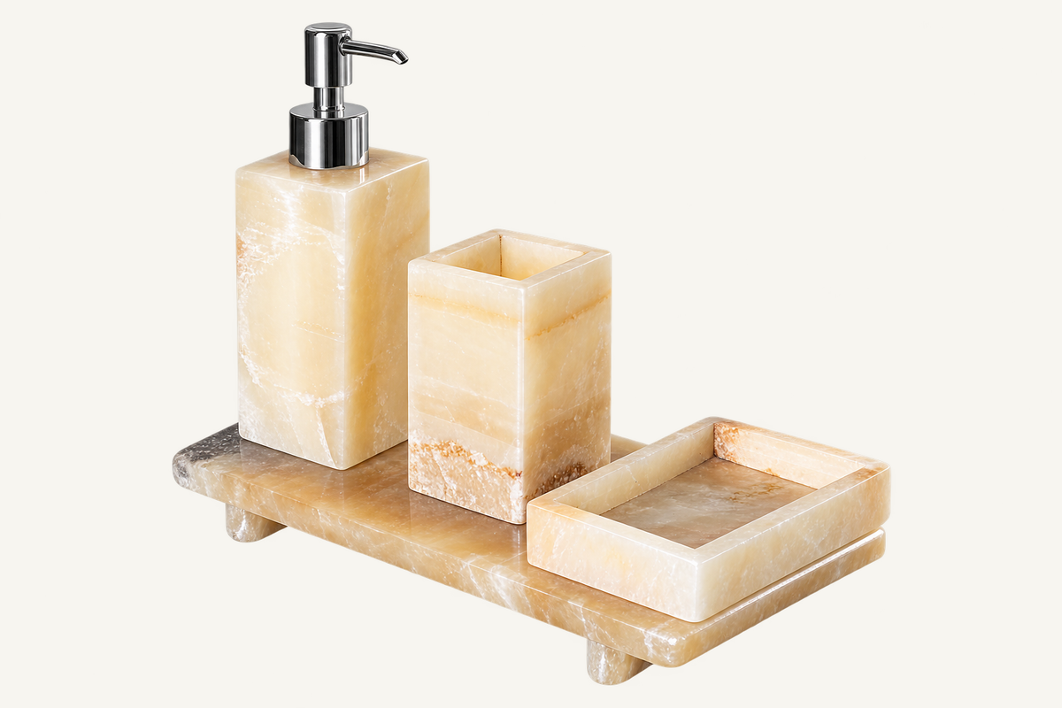 Square Natural Onyx Bathroom Accessories Set, alternate view