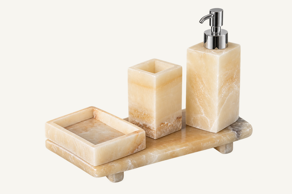 Square Natural Onyx Bathroom Accessories Set, view 3