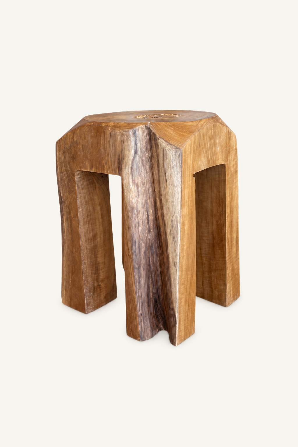 Suar Root Carved Stool, front view