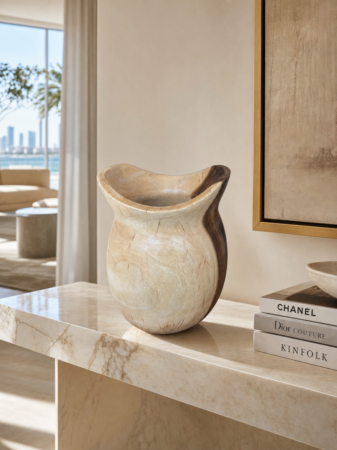 Suar Wood Pot styled in an interior