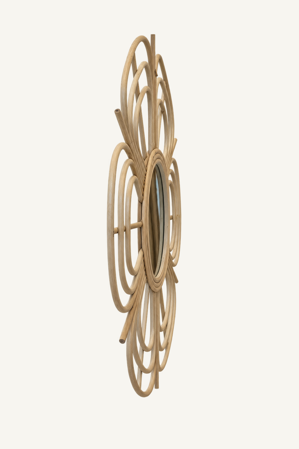 Sunburst Rattan Mirror, angled view