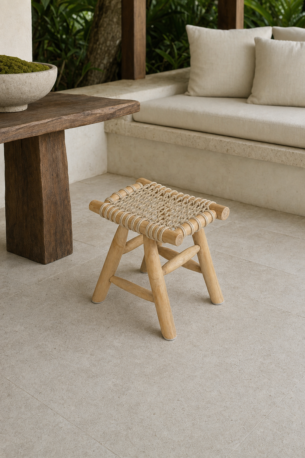 Sunline Woven Stool styled in an interior