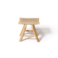 Woven stool, handmade furniture, natural fiber seat, wooden stool, rustic decor, boho style, eco-friendly, artisan made, neutral tones, compact seating, sustainable design, entryway stool, organic modern, traditional craftsmanship, textured accent.
