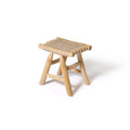 Woven stool, handmade furniture, natural fiber seat, wooden stool, rustic decor, boho style, eco-friendly, artisan made, neutral tones, compact seating, sustainable design, entryway stool, organic modern, traditional craftsmanship, textured accent.
