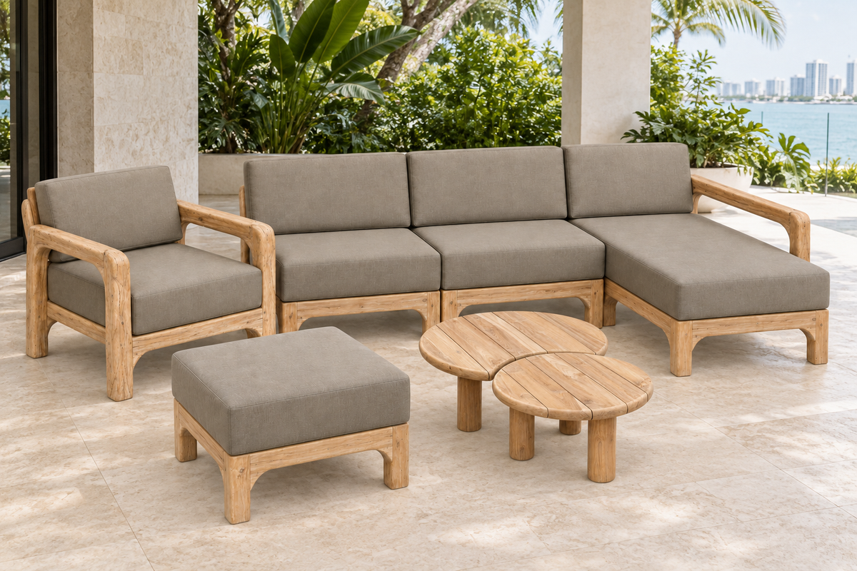 Tagazud Modular Outdoor Sectional complete set on a shaded Miami terrace