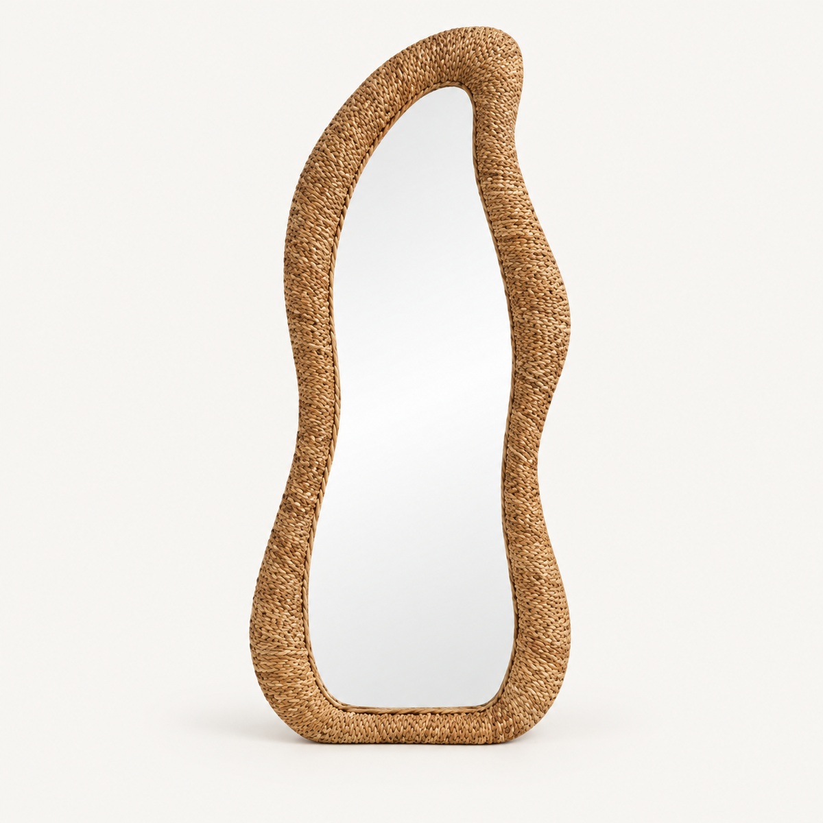 Tall Organic Rattan Floor Mirror, front view