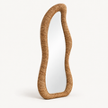 Tall Organic Rattan Floor Mirror, angled view