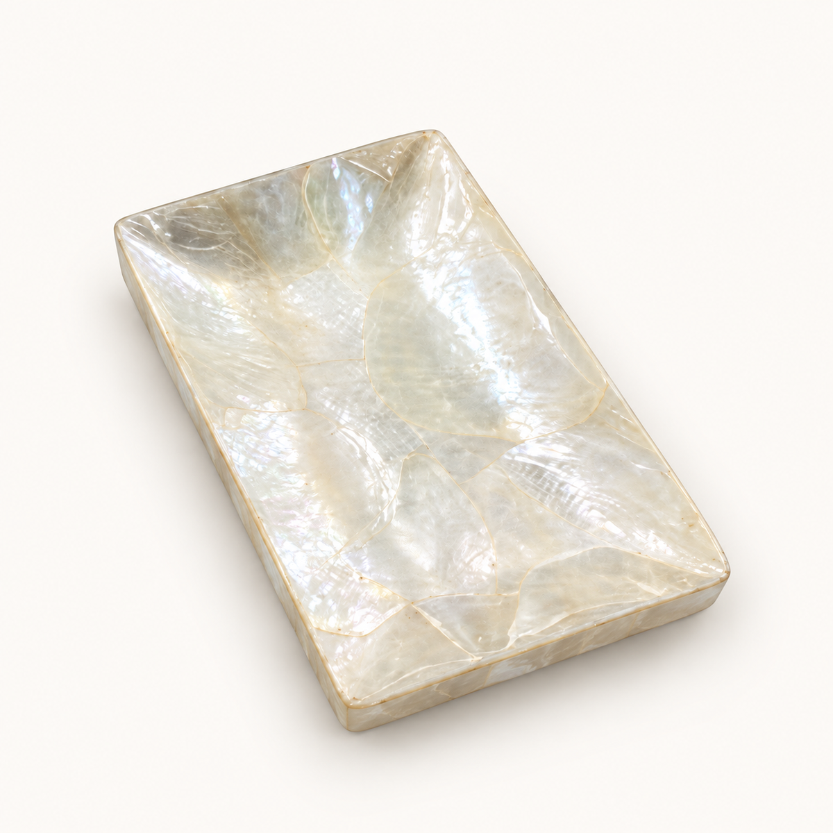 Tall Shell Leaf Decorative Bowl in Mother-of-Pearl, three-quarter view