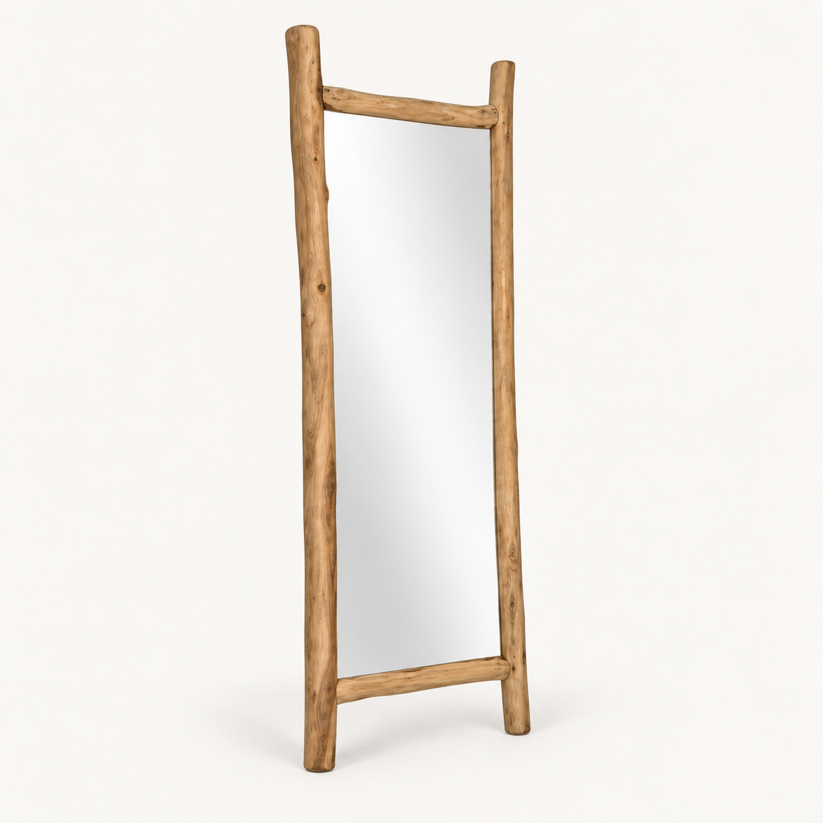 Teak Branch Floor Mirror, angled view