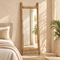 Teak Branch Floor Mirror styled in a warm neutral interior