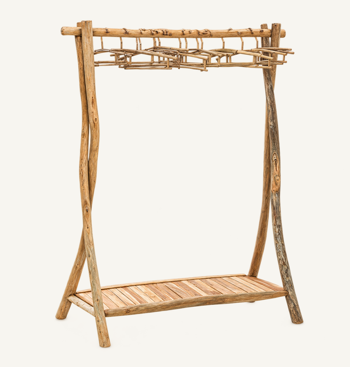 Teak Branch Clothing Rack, front view