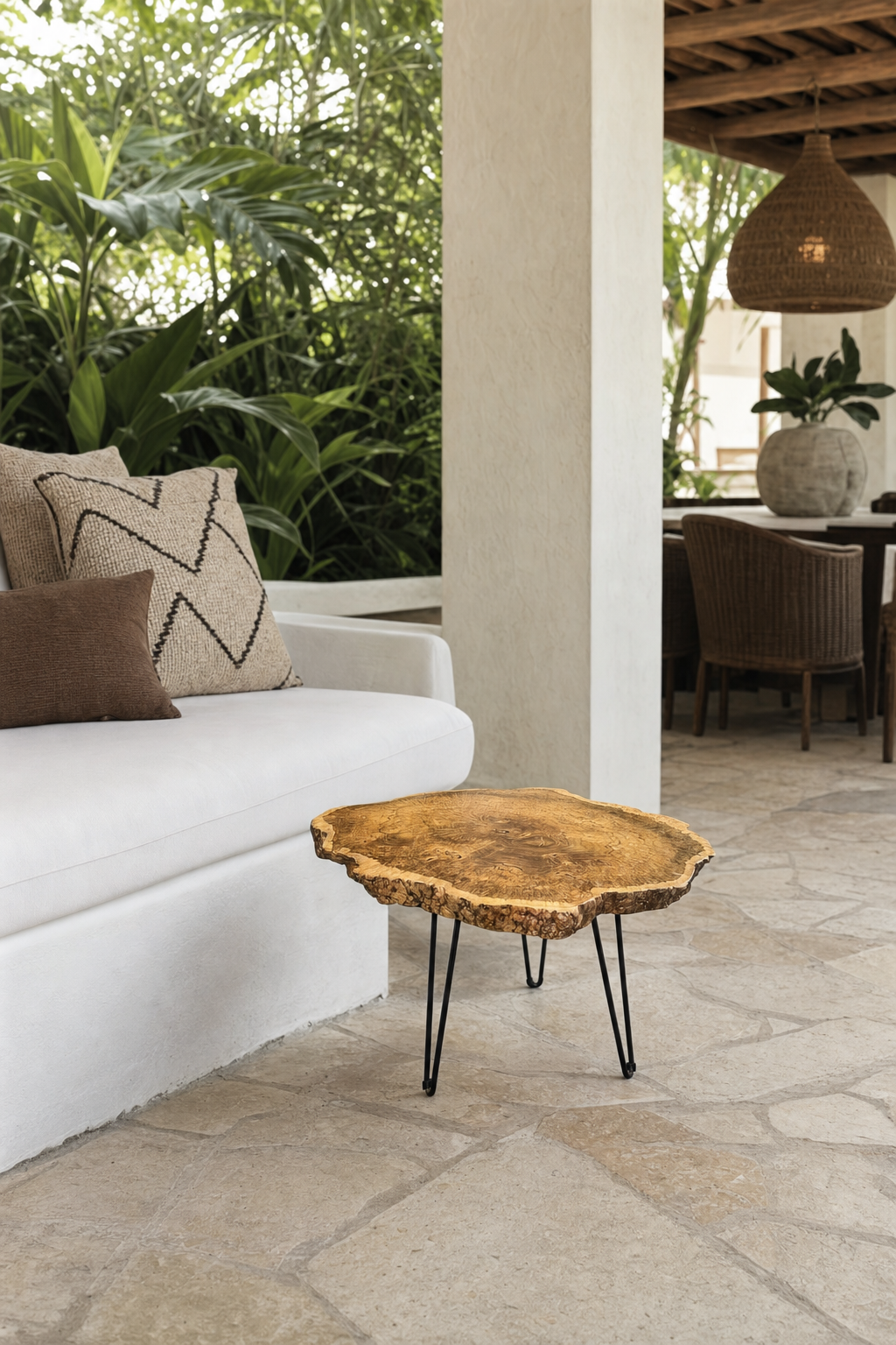 Teak Hairpin Side Table styled in an interior