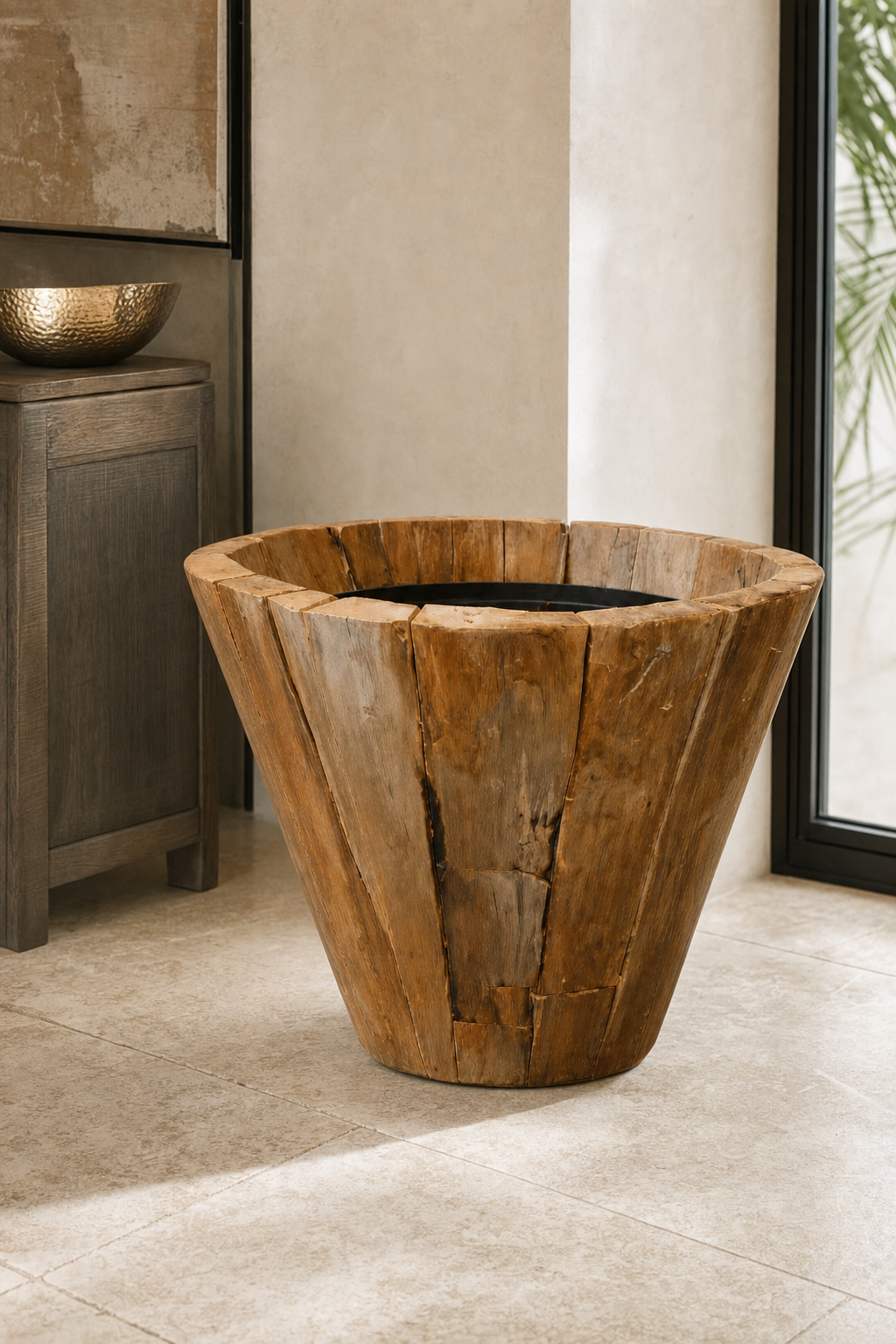 Teak Halo Planter Box styled in an interior