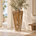 Teak Root Column Planter in a warm coastal interior