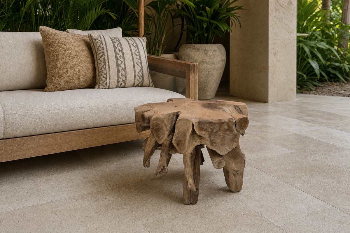 Teak Root Round Table styled in an interior