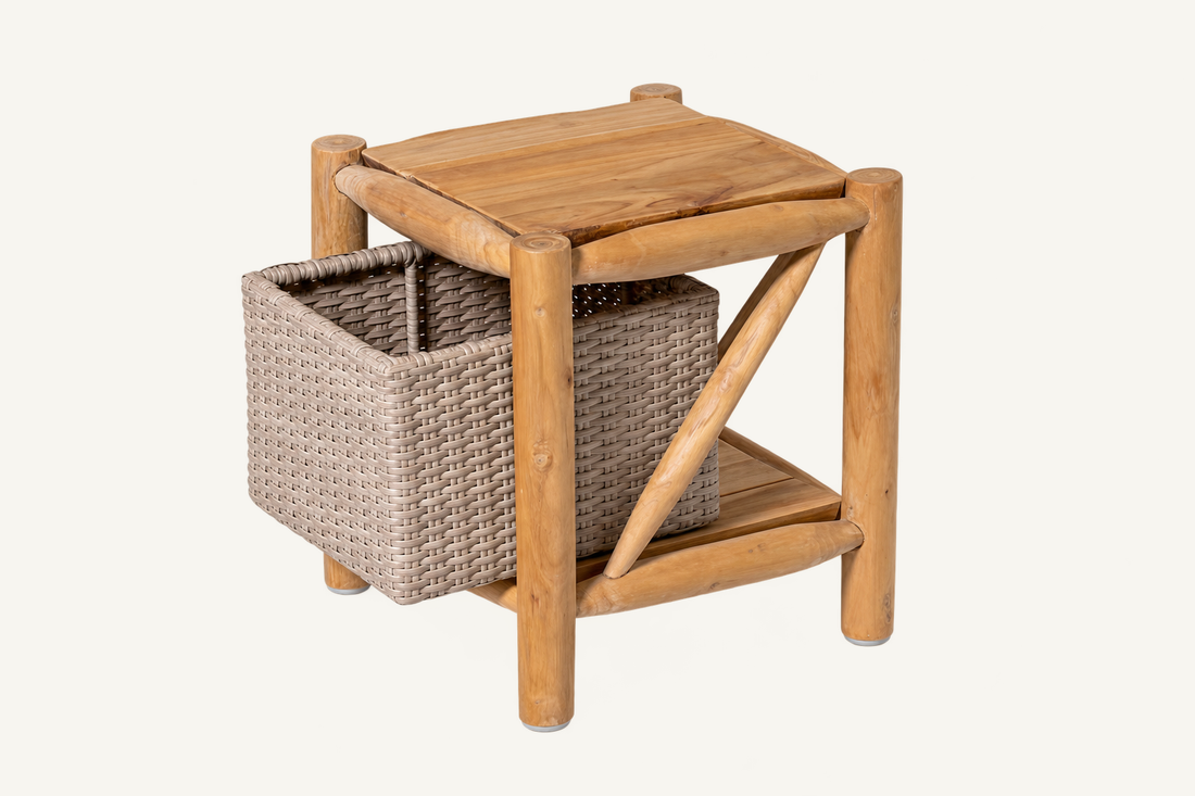 Teak Storage End Side Table, front view