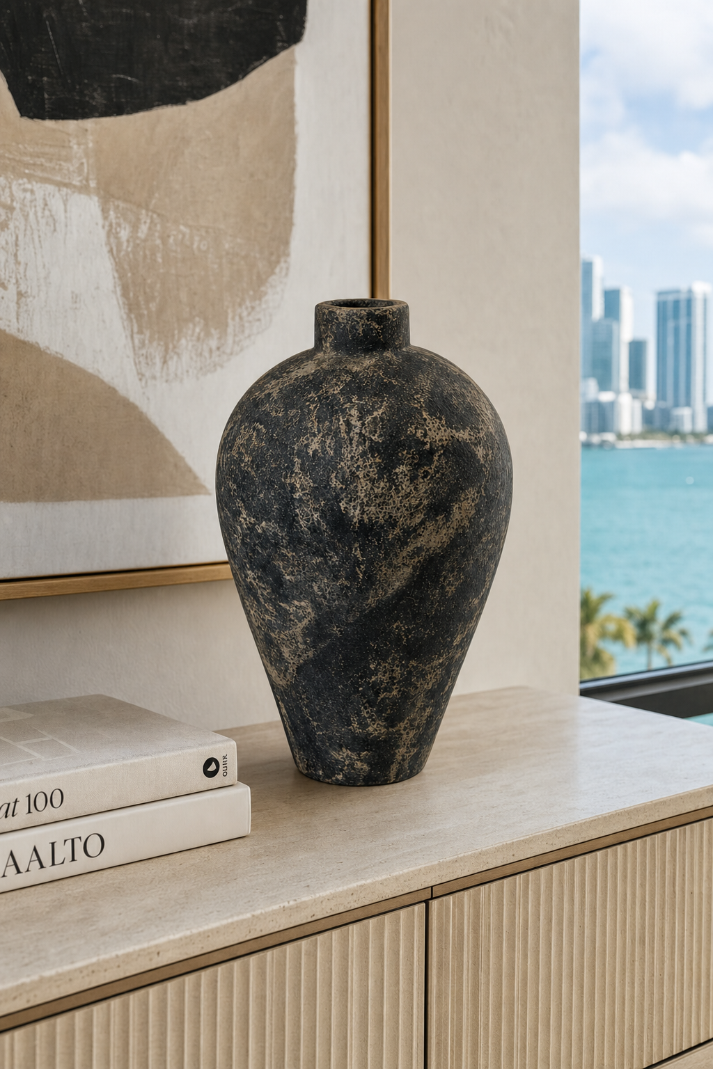 Terra Cement Vases styled in an interior