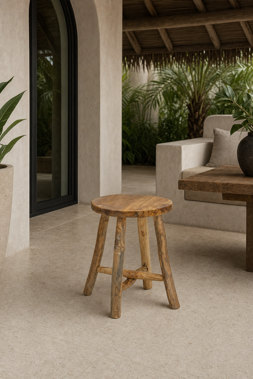 Tulum Teak Stool styled in an interior