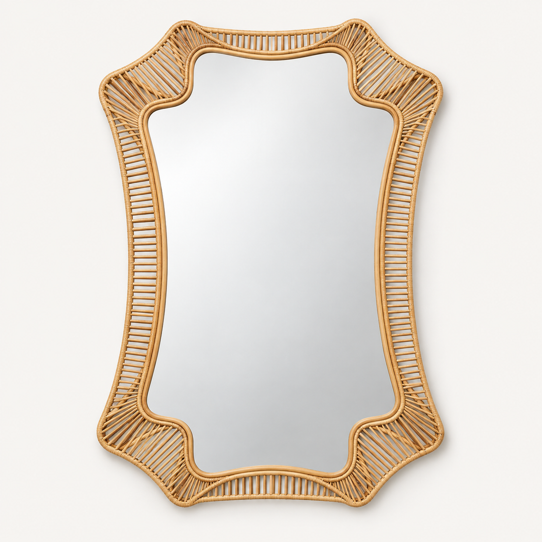 Wavy Rattan Wall Mirror, front view