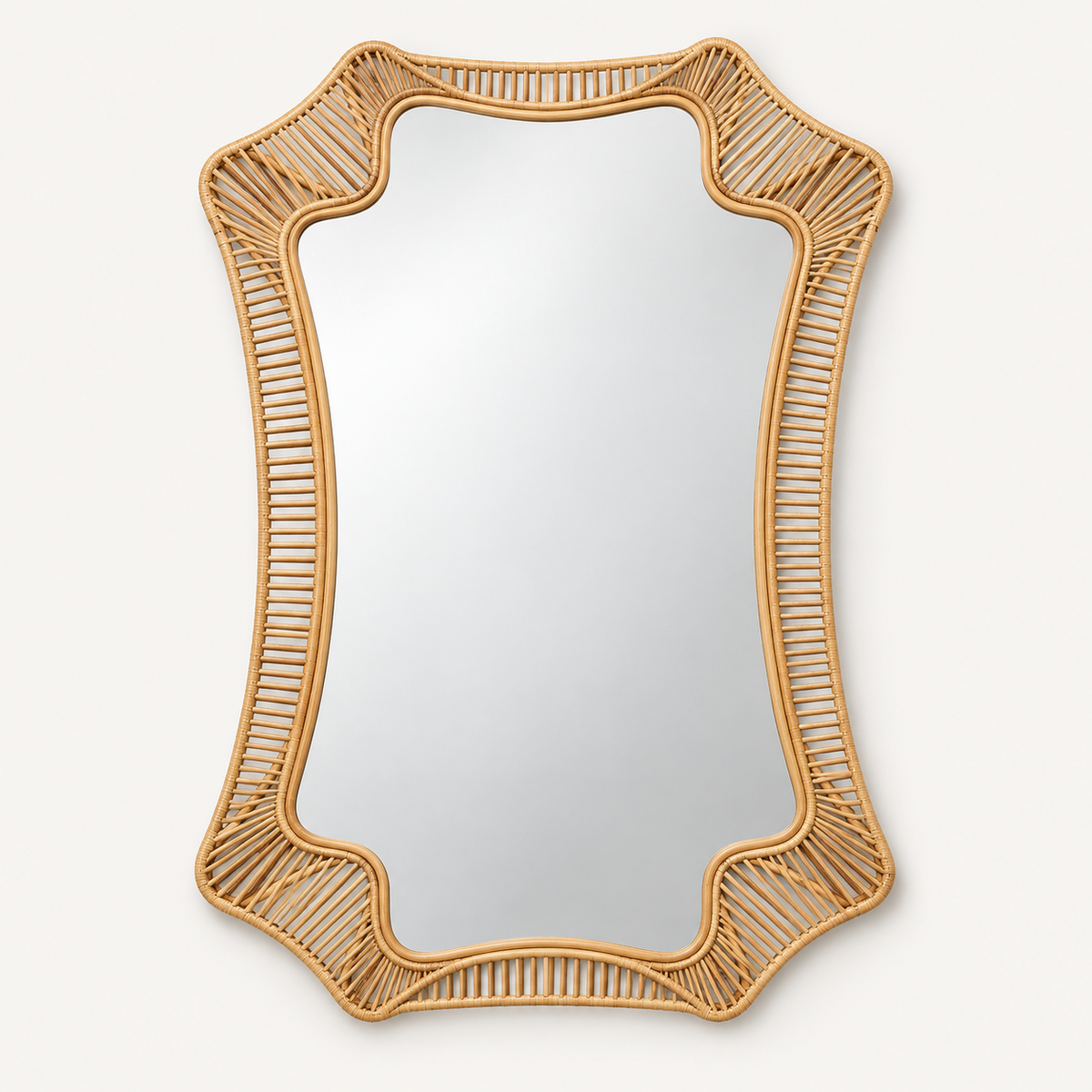 Wavy Rattan Wall Mirror, front view