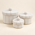 White handwoven beaded basket set, angle catalog view