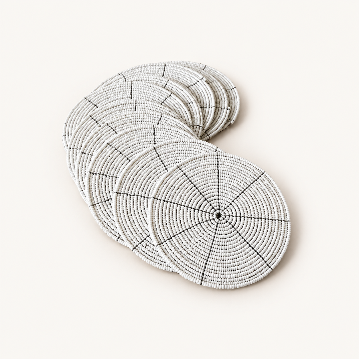 White beaded coaster set, catalog view