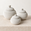 White hand-beaded lidded basket set — clean catalog view